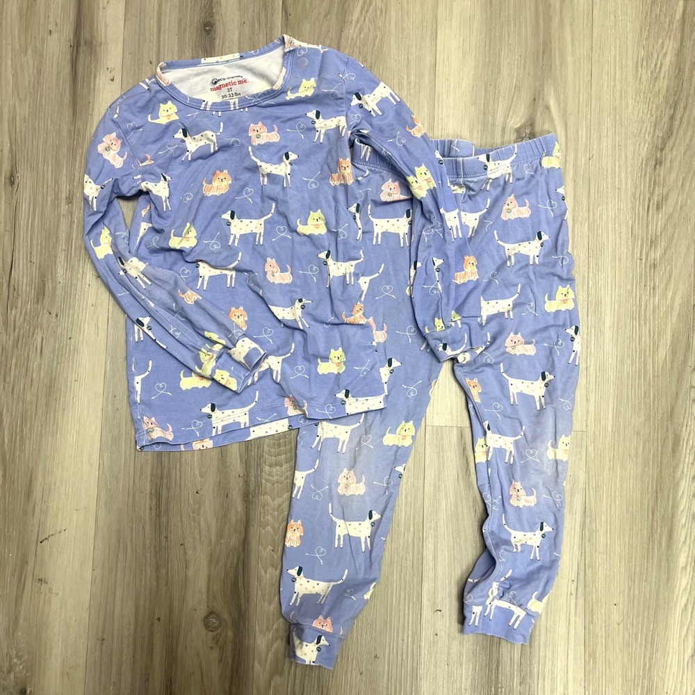 Magnetic Me Pj Set Girls 3T Blue Dog Print Long Sleeve